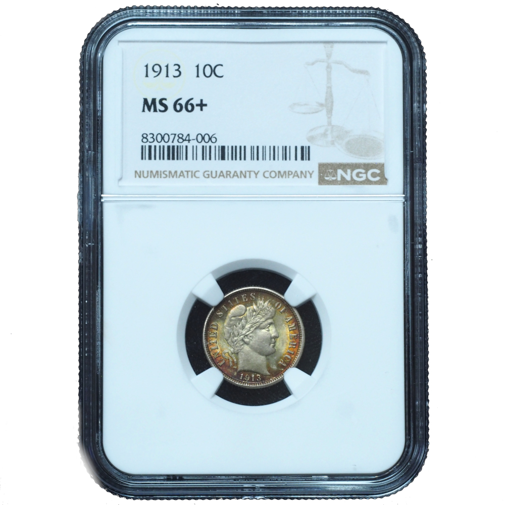 1913 Barber Dime MS66+ NGC Stunning Toning (1) 1913 Barber Dime MS66+ NGC
