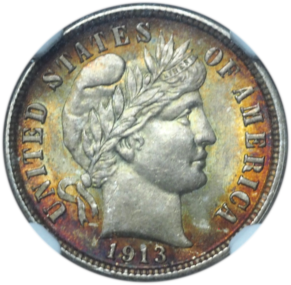 1913 Barber Dime MS66+ NGC Stunning Toning (2) 1913 Barber Dime MS66+ NGC