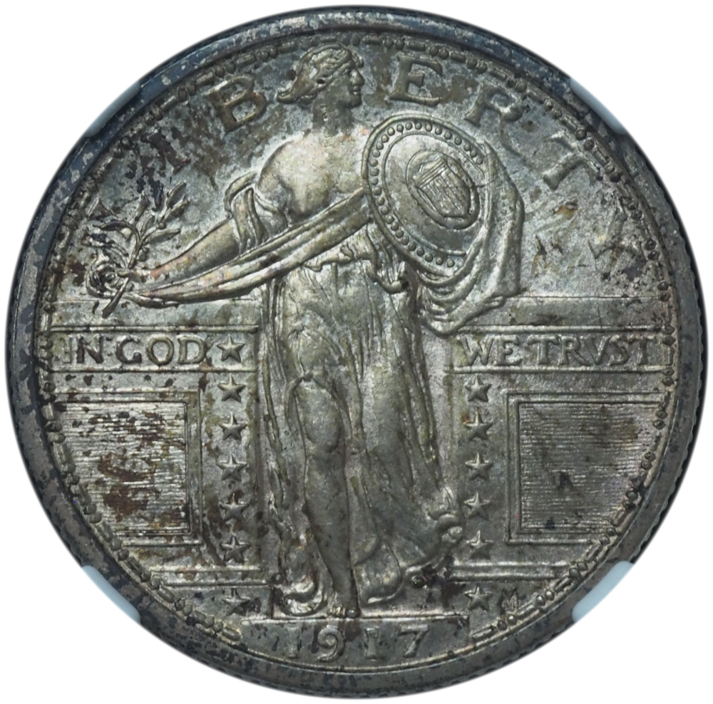 1917 Type 1 Standing Liberty Quarter MS65 FH – Original Album Toning