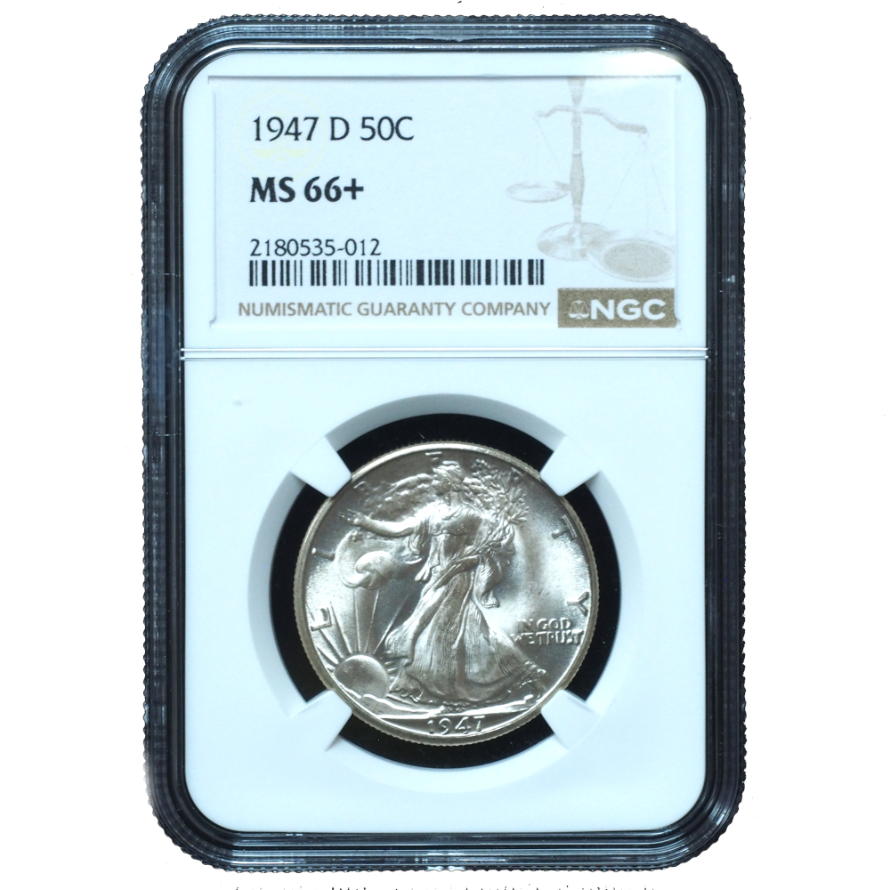 1947-D Walking Liberty Half Dollar MS66+ NGC Blazing White (1) 1947-D Walking Liberty Half Dollar MS66+ NGC Blazing White