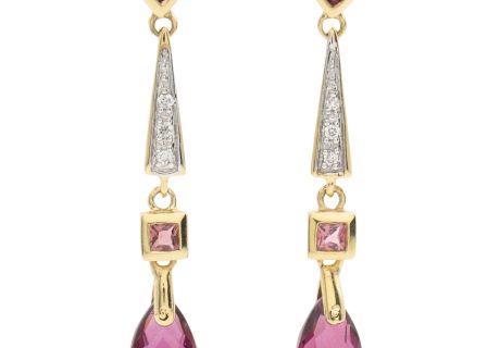 2.24ctw Tourmaline Dangle Earrings 14K Gold front