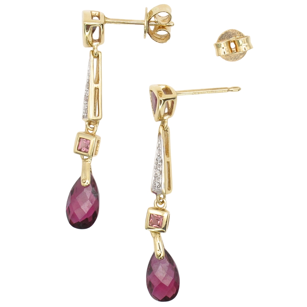 2.24ctw Tourmaline Dangle Earrings 14K Gold side and backs 2.24ctw Tourmaline Dangle Earrings 14K Gold side and backs