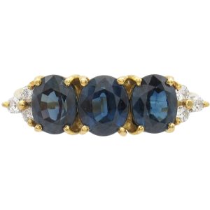 2.34ctw Sapphire Three-Stone Ring with Diamond Accents 18K Gold front