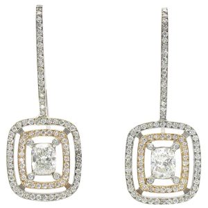 2.42ctw Cushion Diamond Double Halo Earring 14K White and Rose Gold