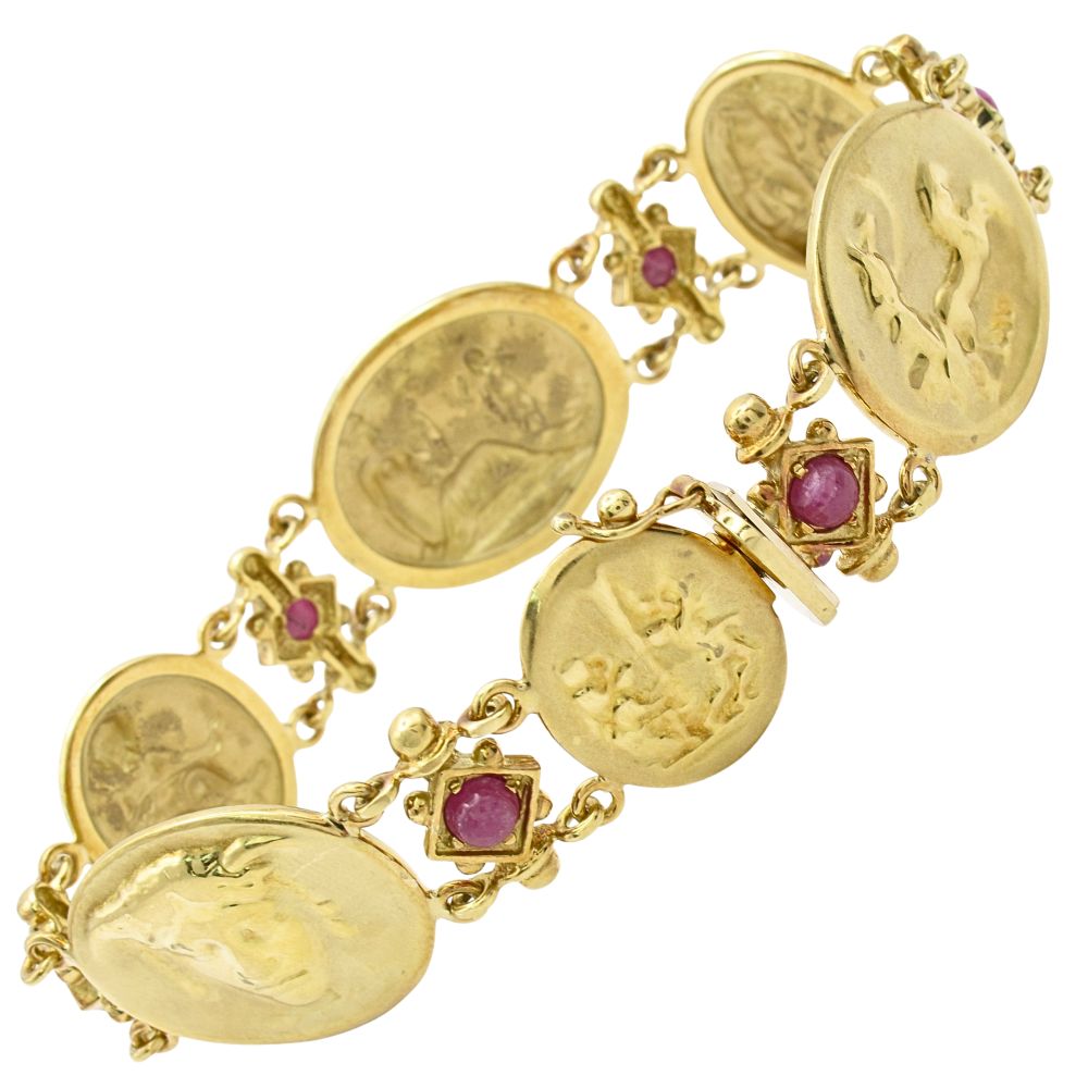 2.4ctw Ruby Greek Mythology Etruscan Revival Bracelet 18K Yellow Gold Clasp 2.4ctw Ruby Greek Mythology Etruscan Revival Bracelet 18K Yellow Gold Clasp