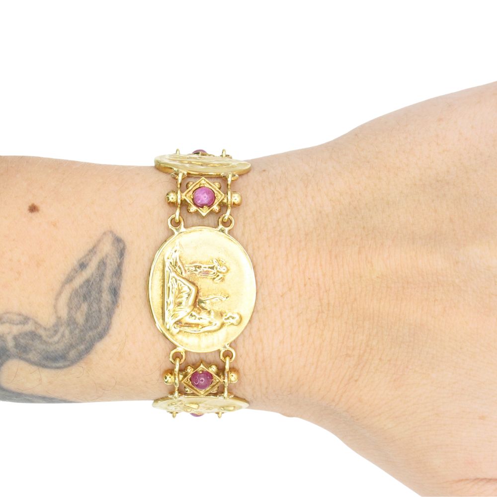 2.4ctw Ruby Greek Mythology Etruscan Revival Bracelet 18K Yellow Gold Modeled 2.4ctw Ruby Greek Mythology Etruscan Revival Bracelet 18K Yellow Gold Modeled