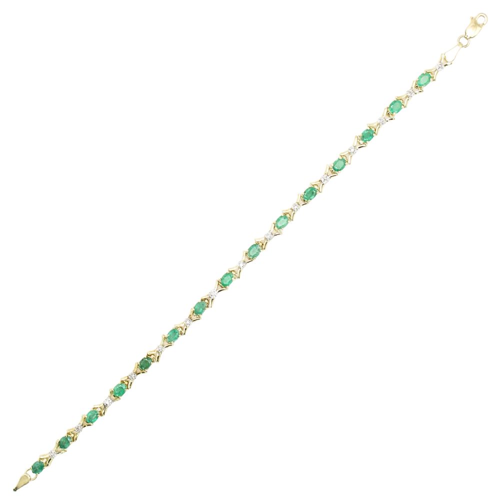 2.59ctw Emerald & Diamond Bracelet 10K Yellow Gold Lay out 2.59ctw Emerald & Diamond Bracelet 10K Yellow Gold Lay out