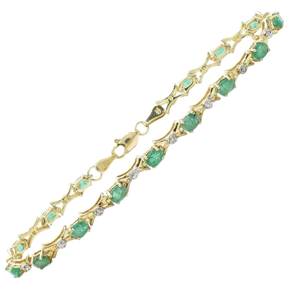 2.59ctw Emerald & Diamond Bracelet 10K Yellow Gold 2.59ctw Emerald & Diamond Bracelet 10K Yellow Gold