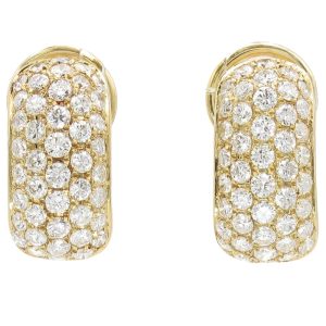3.40ctw Diamond Pave Omega Back Earrings 18K Yellow Gold