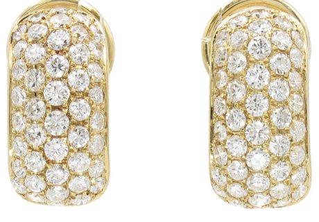 3.40ctw Diamond Pave Omega Back Earrings 18K Yellow Gold