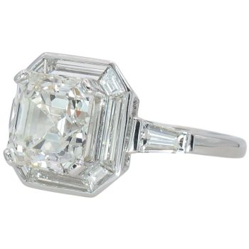 4.48ctw Asscher Cut Diamond Baguette Halo Engagement Ring 14K White Gold GIA in Tampa Bay