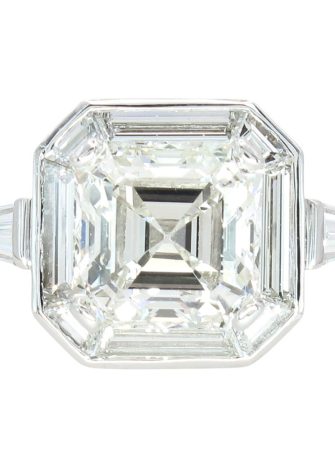 4.48ctw Asscher Cut Diamond Baguette Halo Engagement Ring 14K GIA