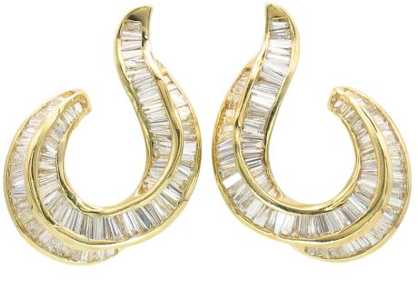 5.52ctw Baguette Diamond J Earrings 14K Yellow Gold
