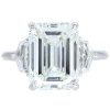5.61ct Emerald & Cadillac Cut Three Stone Diamond Engagement Ring 14K White Gold GIA Certified