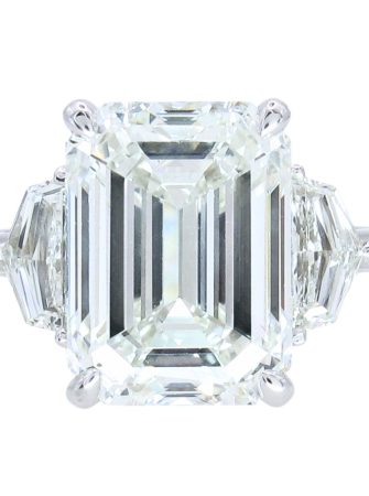 5.61ct Emerald & Cadillac Cut Diamond Three Stone Engagement Ring 14K GIA