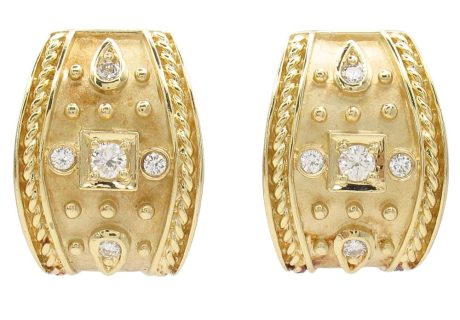 .52ctw Diamond Etruscan Style Earring 14K Yellow Gold Front