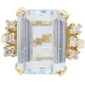 6.52ctw Aquamarine Ring with Diamond Accents in 14K Gold front