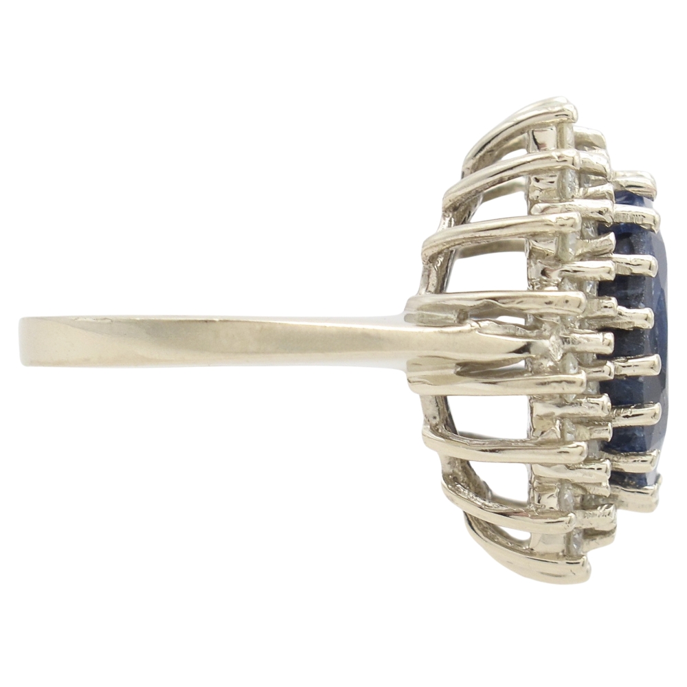 6.85ctw Sapphire Ring with Diamond Double Halo 14K White Gold side 6.85ctw Sapphire Ring with Diamond Double Halo 14K White Gold side