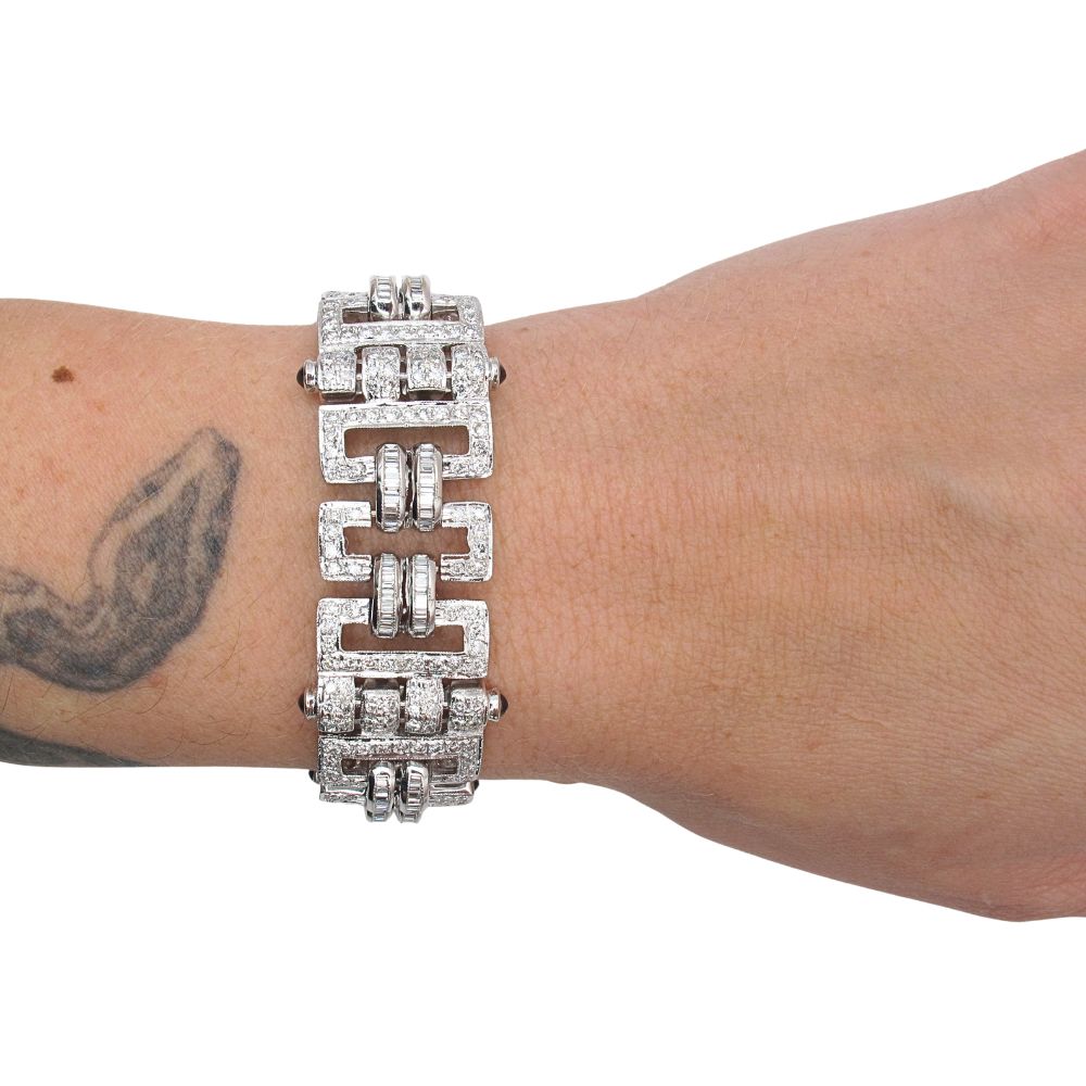 7.99ctw Diamond Art Deco Inspired Bracelet 18K White Gold Modeled 7.99ctw Diamond Art Deco Inspired Bracelet 18K White Gold Modeled