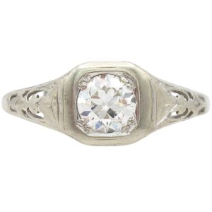Art Deco 0.50ct Diamond Solitaire Ring 18K White Gold front