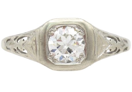 Art Deco 0.50ct Diamond Solitaire Ring 18K White Gold front