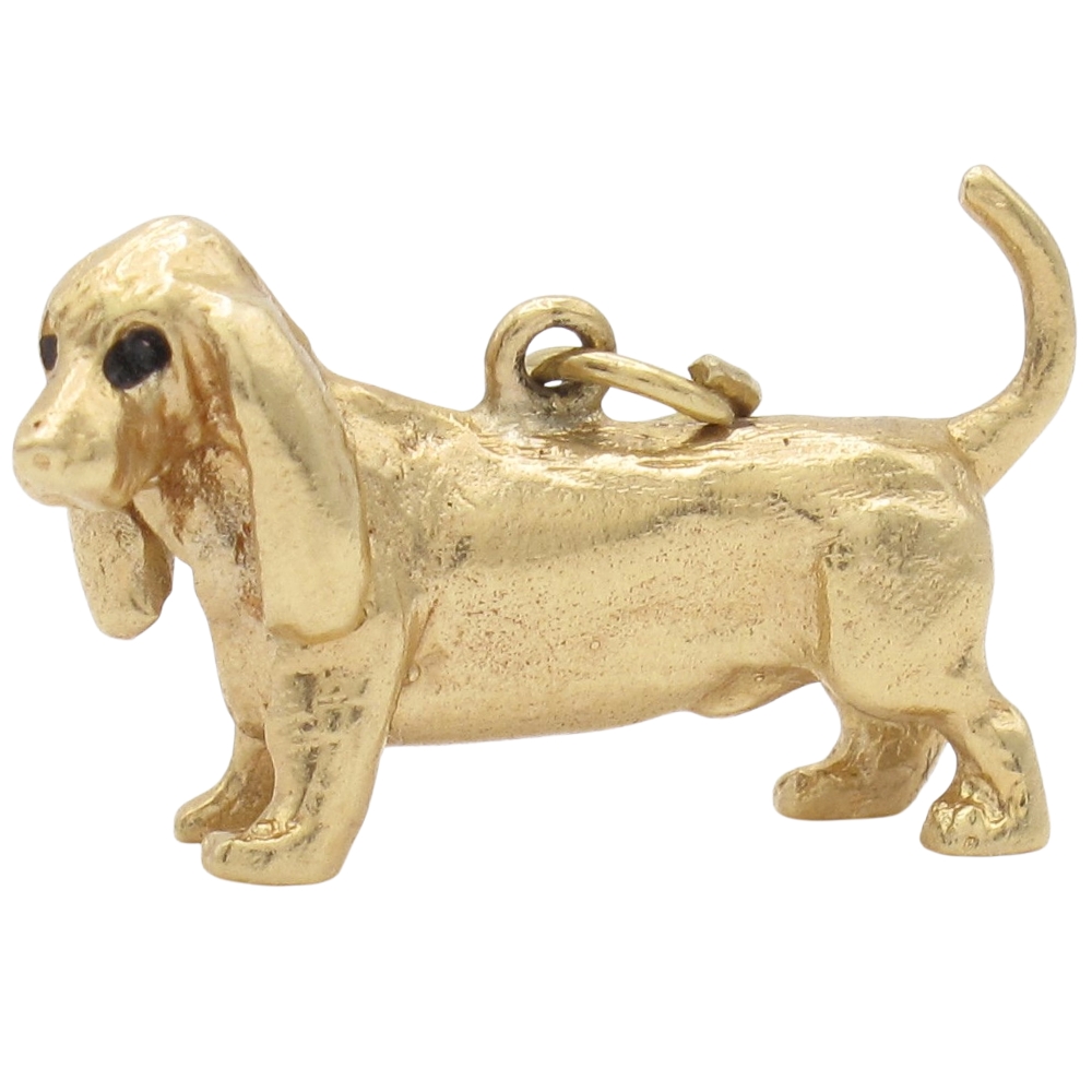 Bassett Hound Dog Charm or Pendant 14K Gold Three-Dimensional