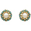Cultured Pearl Earrings with Turquoise Halo in 14K Gold