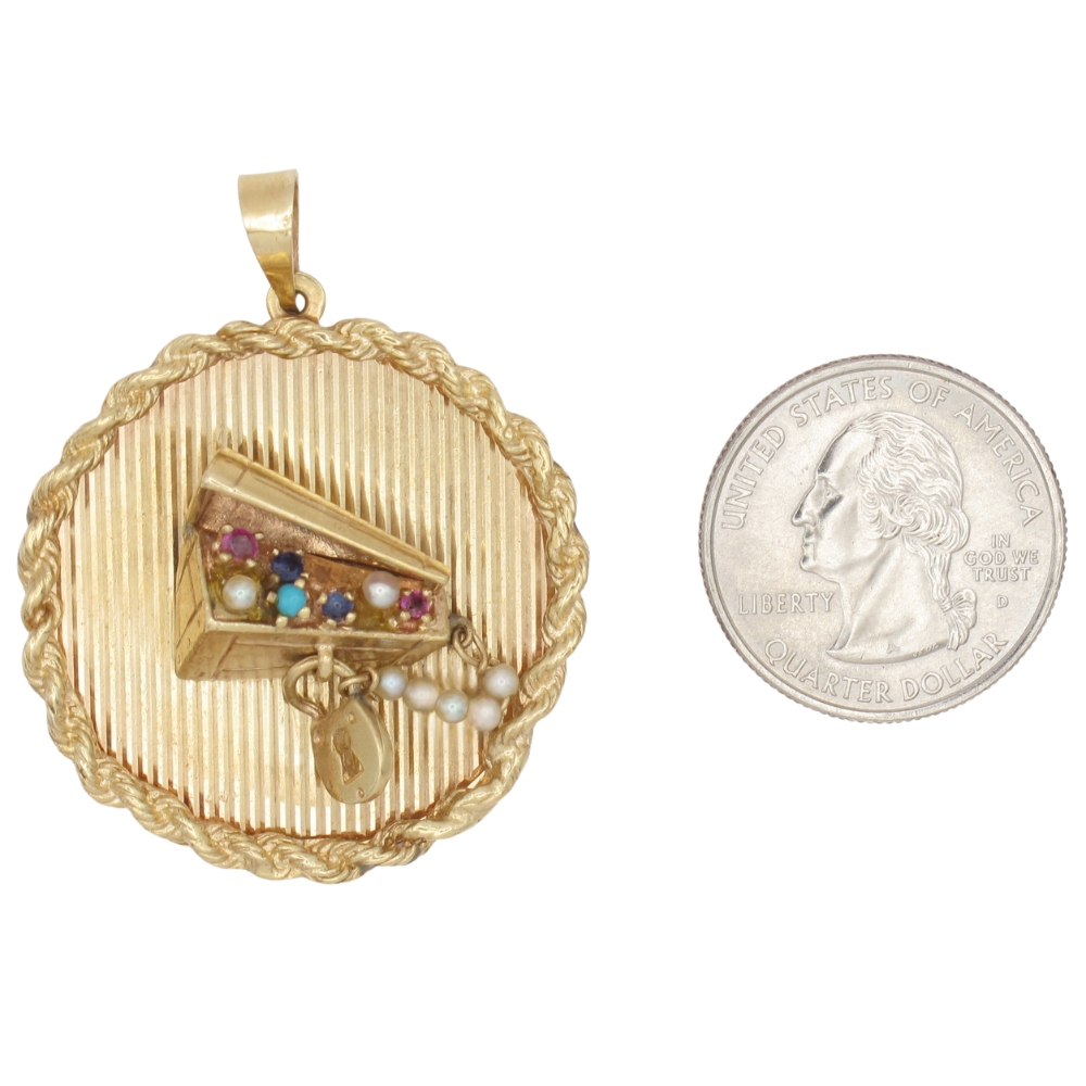 Jeweled Treasure Chest Statement Charm 14K Gold size Jeweled Treasure Chest Statement Charm 14K Gold size