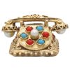 Multi-Gemstone Moving Telephone Charm 14K Gold front