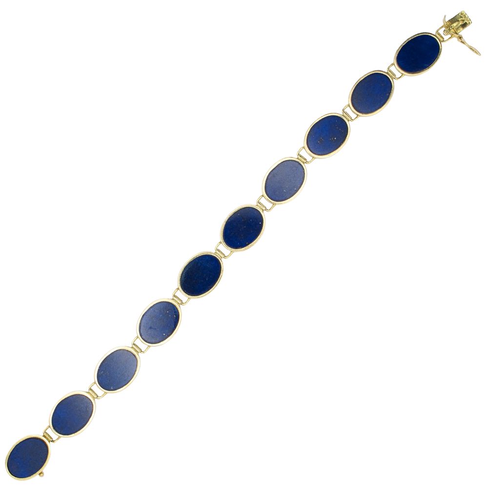 Oval Bezel Set Lapis Lazuli Bracelet 14K Yellow Gold Lay out Oval Bezel Set Lapis Lazuli Bracelet 14K Yellow Gold Lay out