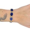 Oval Bezel Set Lapis Lazuli Bracelet 14K Yellow Gold Modeled