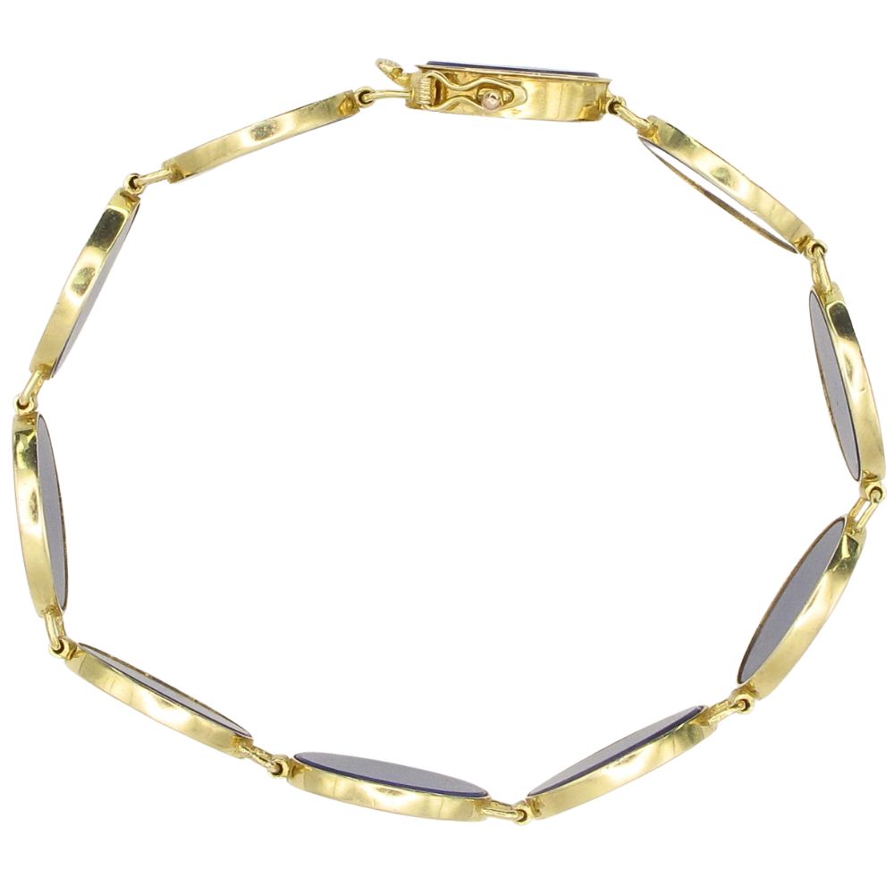 Oval Bezel Set Lapis Lazuli Bracelet 14K Yellow Gold Side Oval Bezel Set Lapis Lazuli Bracelet 14K Yellow Gold Side