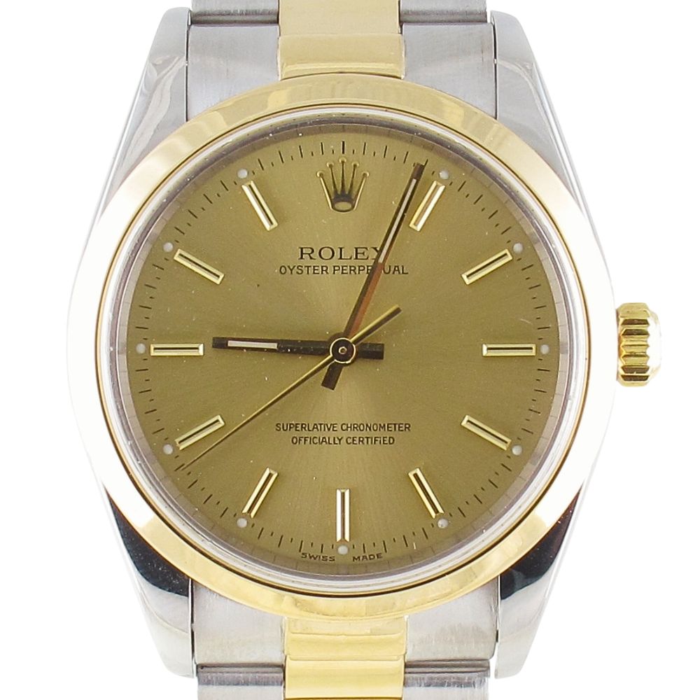 Pre-owned Rolex 34MM Two Tone Oyster Perpetual (2000) Model 14203 Front Close
