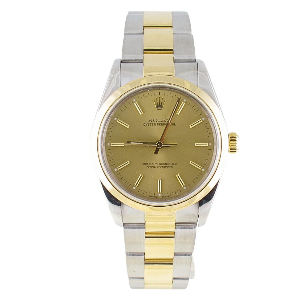 Pre-owned Rolex 34MM Two Tone Oyster Perpetual (2000) Model 14203 Front