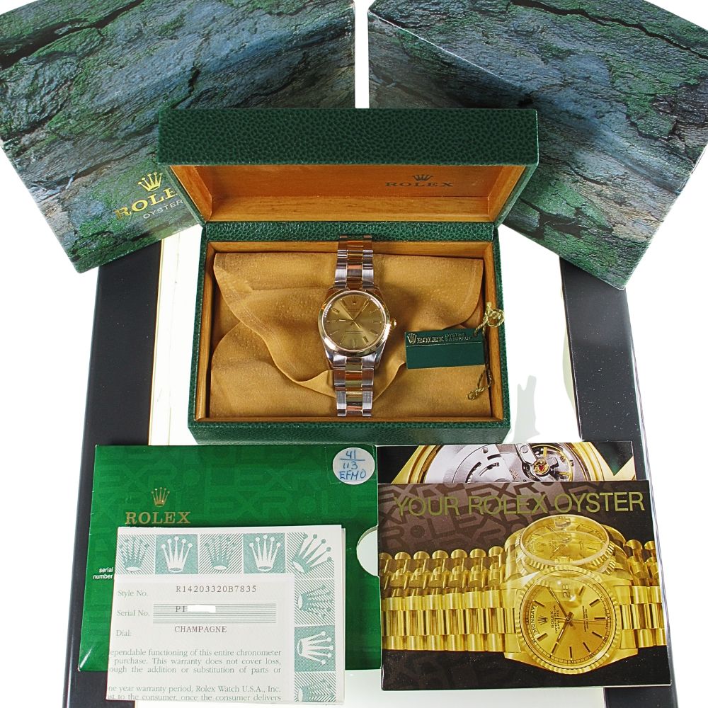 Pre-owned Rolex 34MM Two Tone Oyster Perpetual (2000) Model 14203 b and p