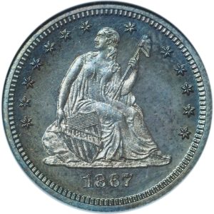 Proof 1867 Seated Liberty Quarter PR64 ANACS