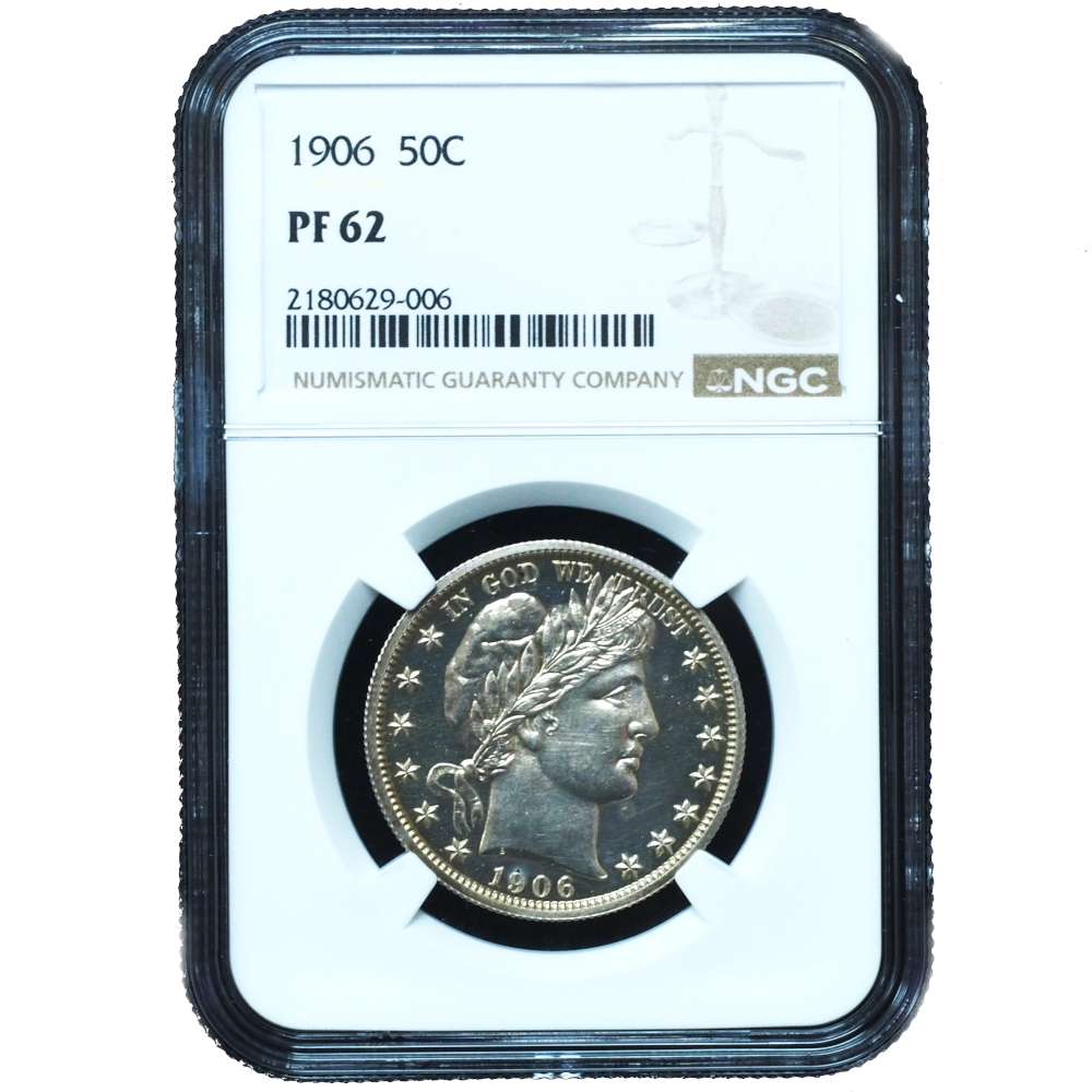 Proof 1906 Barber Half Dollar PF62 NGC Bright White (1) Proof 1906 Barber Half Dollar PF62 NGC