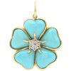 Turquoise Flower Pendant with Spinel Accents 14K Gold front