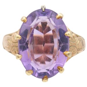 Victorian Era 7.0ctw Amethyst Ring 10K Rose Gold front