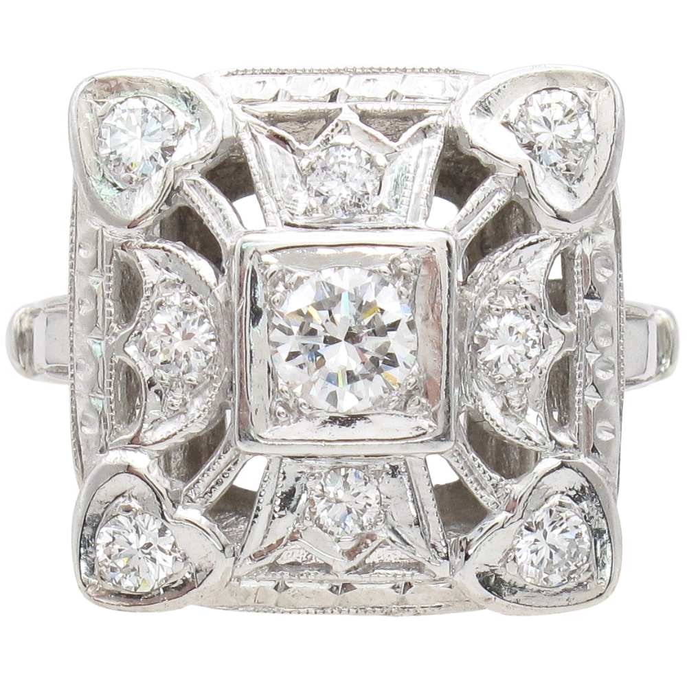 Vintage 0.57ctw Diamond Square Ring 14K White Gold