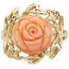 Vintage Carved Coral Rose Flower Ring 14K Gold front
