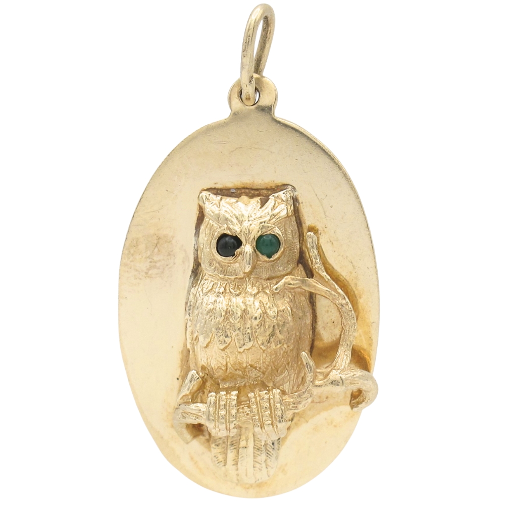 Vintage Owl Charm or Pendant 14K Gold