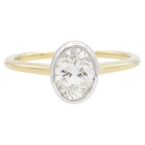 0.70ct Oval Diamond Bezel Set Engagement Ring in 14K White & Yellow Gold