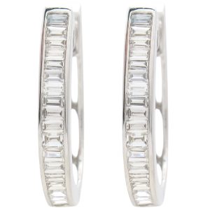0.72ctw Baguette Diamond Hoop Earrings 14K White Gold