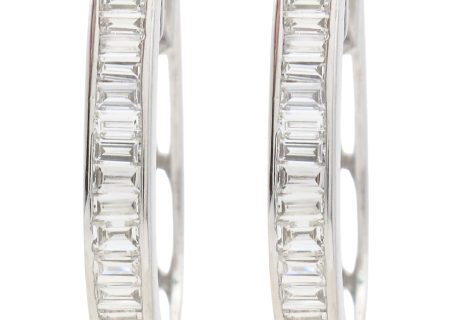 0.72ctw Baguette Diamond Hoop Earrings 14K White Gold
