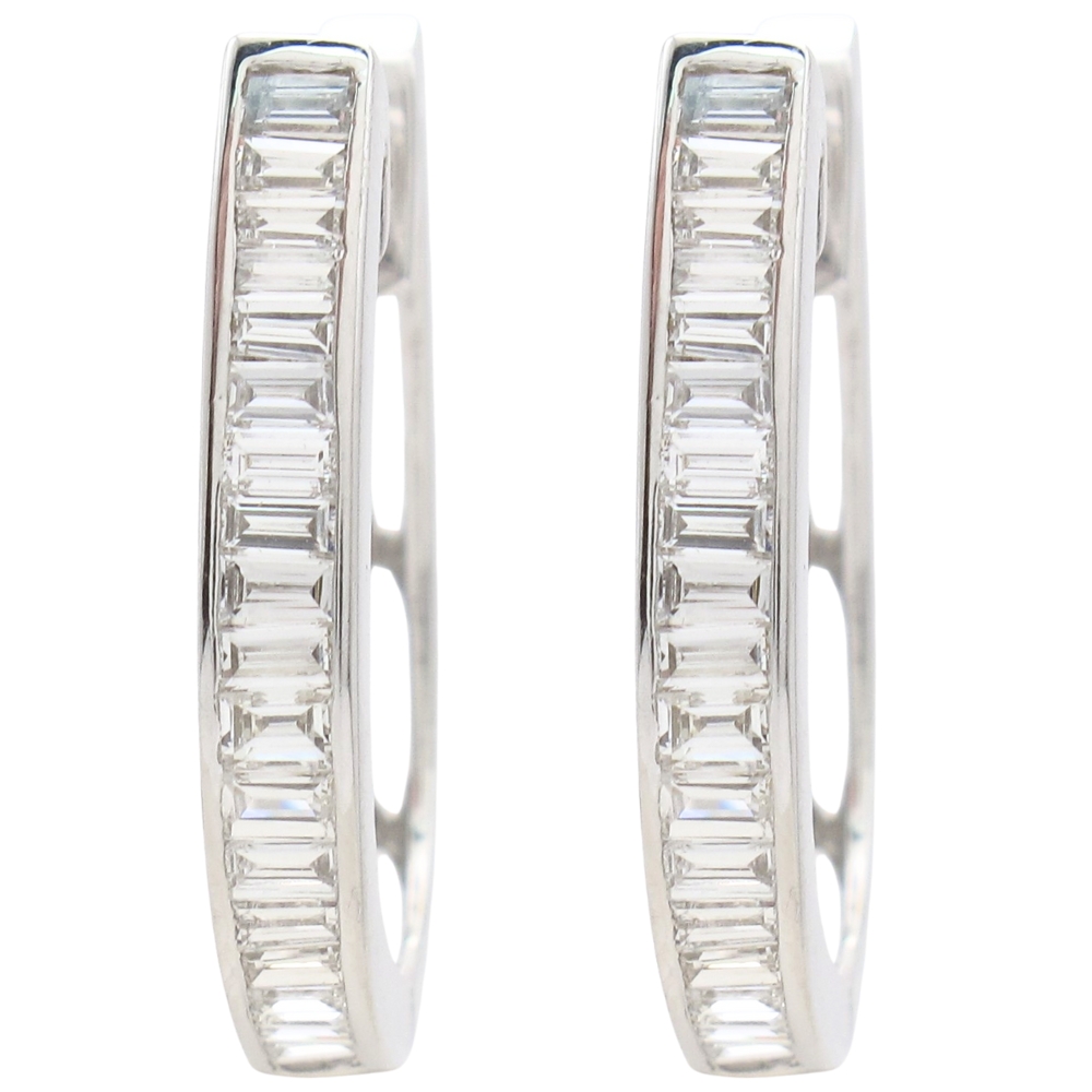 0.72ctw Baguette Diamond Hoop Earrings 14K White Gold