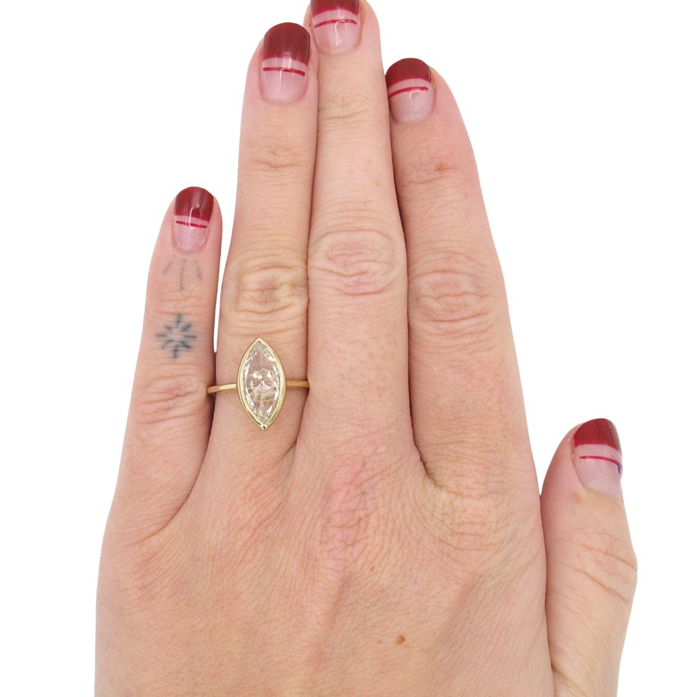 1.51ct J-SI2 Marquise Diamond Bezel Set Engagement Ring in 14K Yellow Gold Modeled 1.51ct J-SI2 Marquise Diamond Bezel Set Engagement Ring in 14K Yellow Gold Modeled
