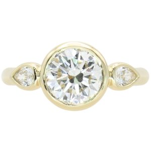 1.69ctw Round & Pear Diamond Three-Stone Engagement Ring 14K GIA