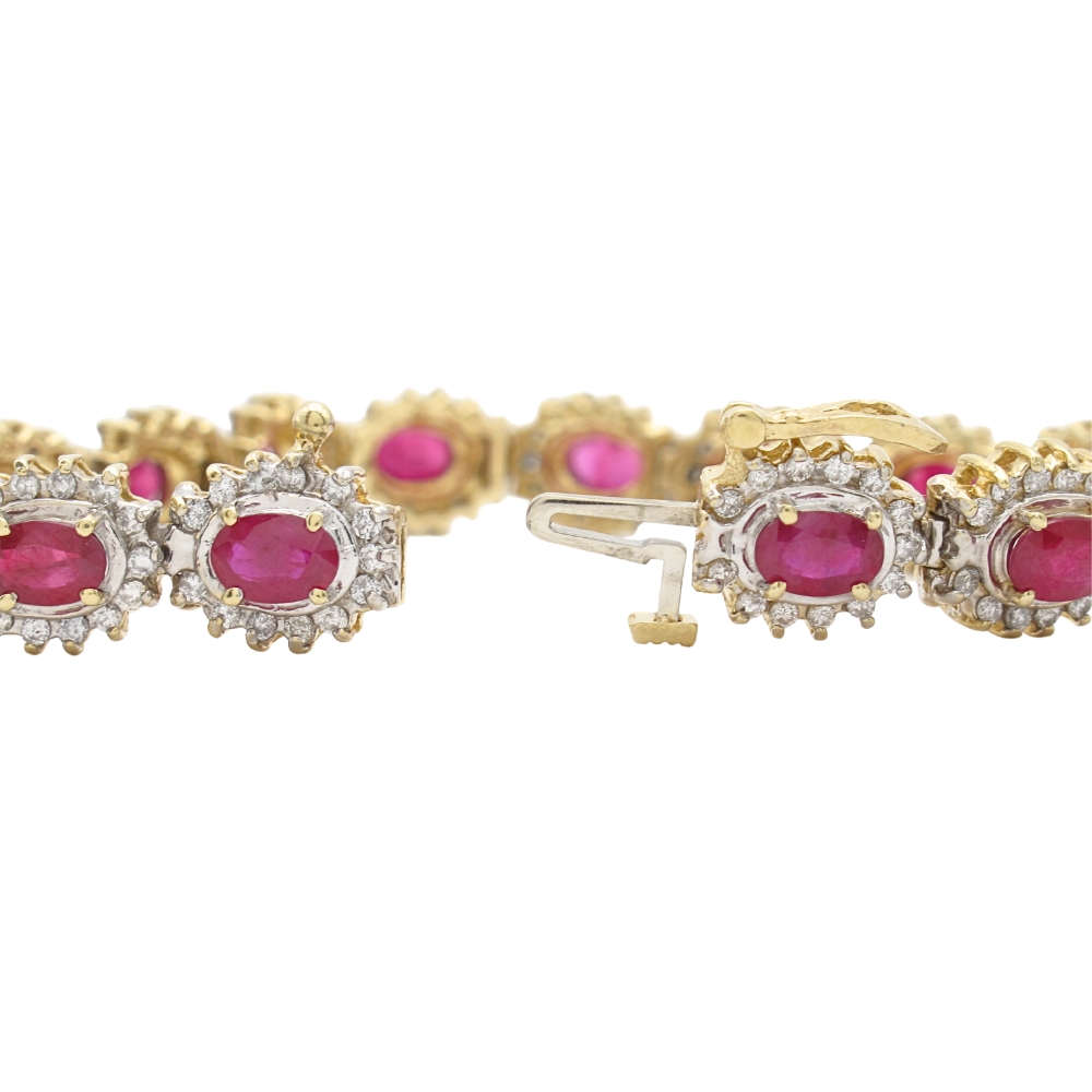 11.69ctw Ruby Bracelet with Diamond Halo Accents in 14K Gold clasp 11.69ctw Ruby Bracelet with Diamond Halo Accents in 14K Gold clasp