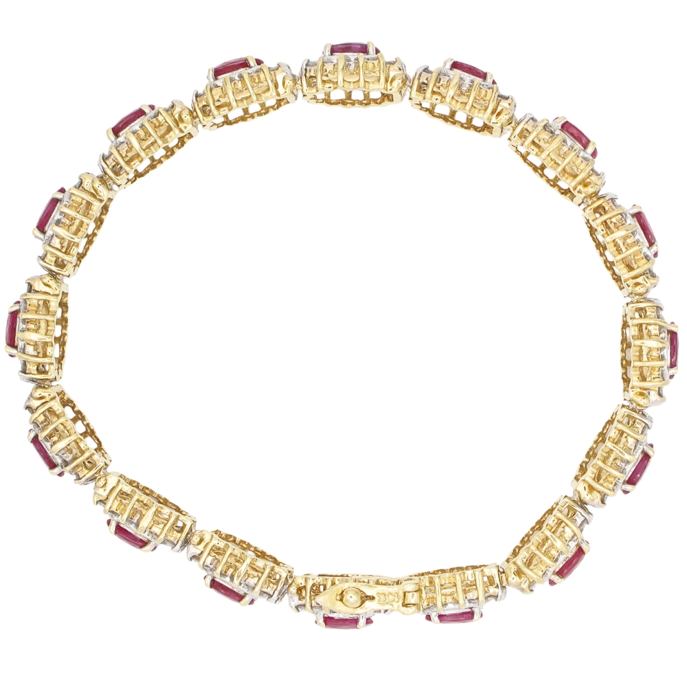 11.69ctw Ruby Bracelet with Diamond Halo Accents in 14K Gold side 11.69ctw Ruby Bracelet with Diamond Halo Accents in 14K Gold side